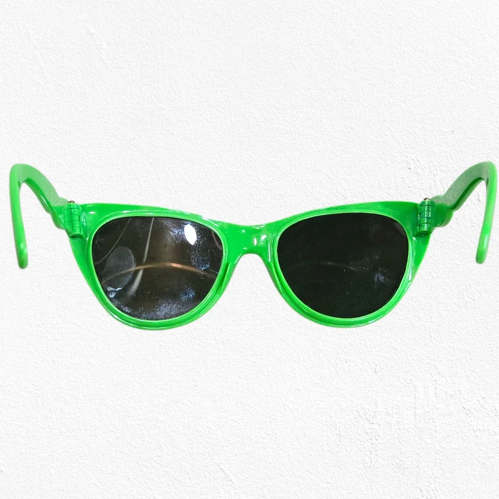 1980s Vintage Neon Green Cat Eye Sunglasses Rave Y2K Style Festival Glasses